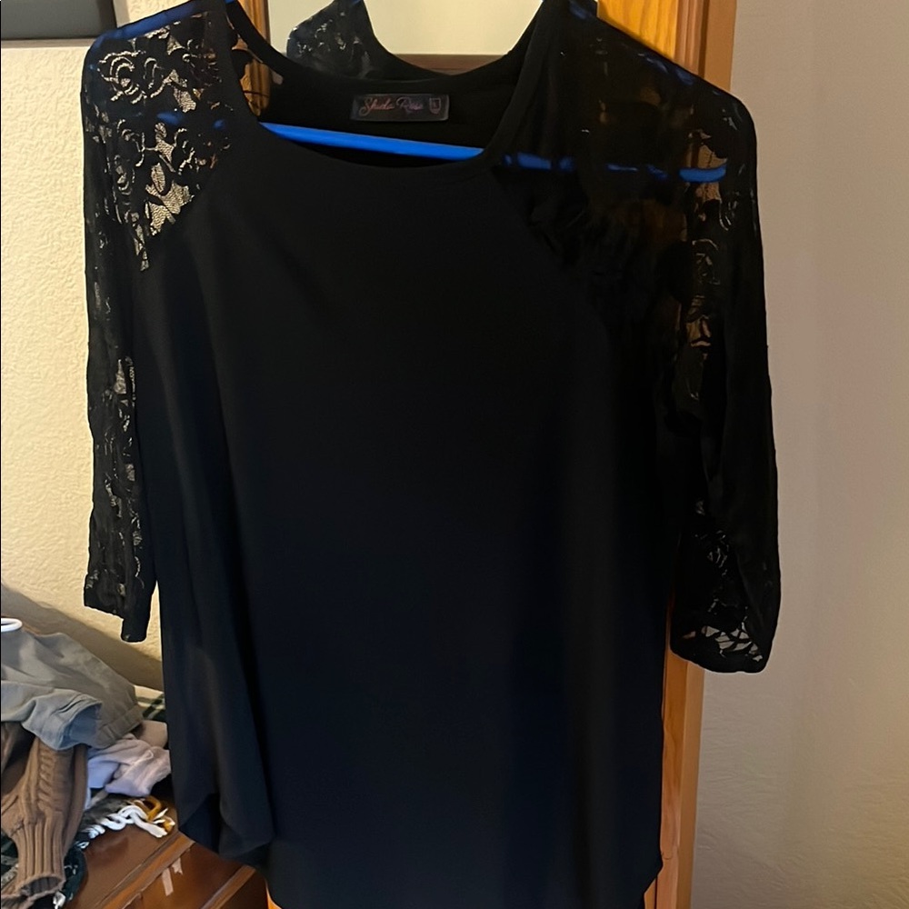 Black Asymmetrical Embellished 3/4 Sleeve Blouse